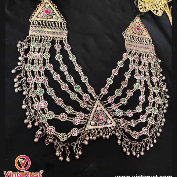 Vintage Afghan Kuchi Necklace, Afghan Bib Necklace, Kuchi Jewelry,Bib Necklace - Picture 6 of 7